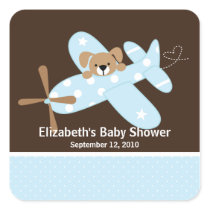Blue Aeroplane Baby Shower Square Sticker!