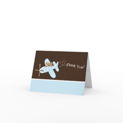 Blue Aeroplane Baby Shower Thank You Note Card by celebrateitinvites