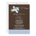 Blue Aeroplane Boy Baby Shower Invitation