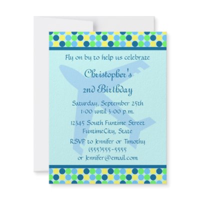Blue Aeroplane dots boys Birthday Party Invitation by Jamene