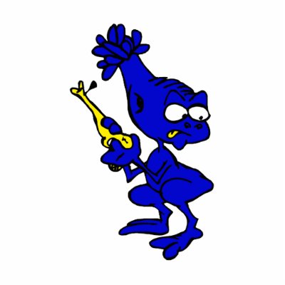 Blue Alien with toy gun! Acrylic Cut Outs by alien_nation