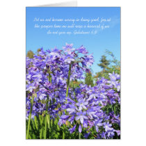 Blue alium, Christian card, Galatians 6:9
