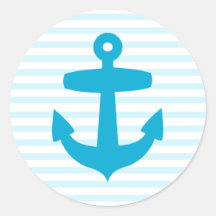 Blue Anchor with Light Blue Sailor Stripes Round Stickers