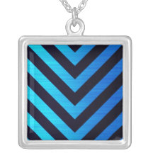 Blue and Black Downward Hazard Stripes Personalized Necklace