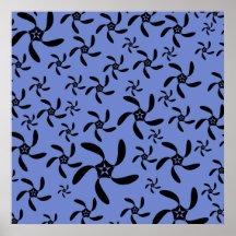 Blue and Black Floral Design. Poster