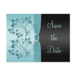 Blue and Black Floral Save the Date Postcard