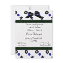 Blue and Black Funky Flowers Invitation