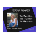 blue and black open house postcard