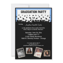 Blue And Black Silhouette Graduation Party Personalized Invitations