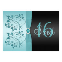 Blue and Black Sweet Sixteen Party Invitation