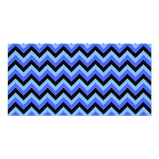 Blue and Black Zig zag Stripes. Personalized Photo Card Zazzle