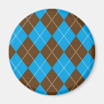 Blue and Brown Argyle Pattern Refrigerator Magnet