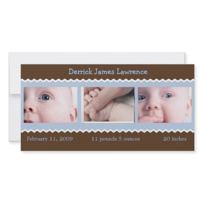 Blue and Brown baby announcement Customized Photo Card by kool27