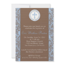 Blue and Brown Baptism/Christening Invitation