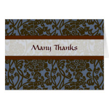 Blue and Brown Brocade Thank You Greeting Cards