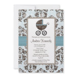 Blue and Brown Damask Baby Shower Invitations