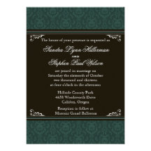 Blue and Brown Damask Vintage Wedding Invitation