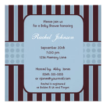 Blue and Brown Stripe Baby Shower Invitation