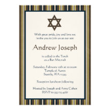 Blue and Brown Stripes Bar Mitzvah Personalized Invitations