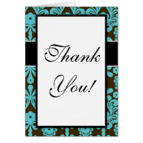 blue and brown swirl ornate damask design greeting cards