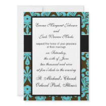blue and brown swirl ornate damask design personalised announcements