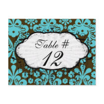 blue and brown swirl ornate damask design post cards