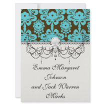 blue and brown swirl ornate damask personalised announcements