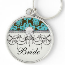 blue and brown swirl ornate damask keychains