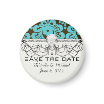 blue and brown swirl ornate damask magnets