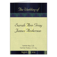 Blue and Cream Brocade Wedding program Card