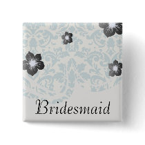 blue and cream damask flourish pattern pinback buttons