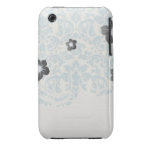 blue and cream damask flourish pattern iphone 3 cases