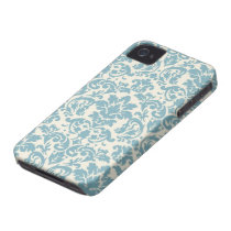 blue and cream damask flourish pattern iphone 4 case-mate cases