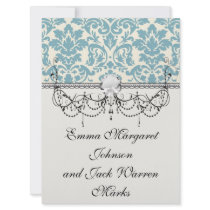 blue and cream damask flourish pattern personalised announcement