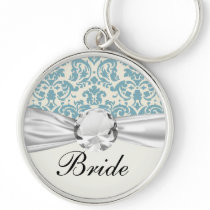 blue and cream damask flourish pattern keychains