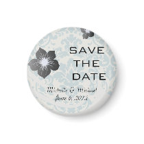 blue and cream damask flourish pattern fridge magnet