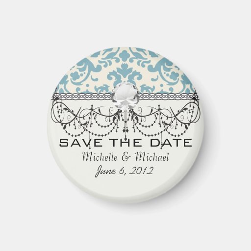blue and cream damask flourish pattern refrigerator magnets