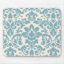 blue and cream damask flourish pattern mousepad