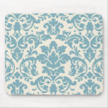 blue and cream damask flourish pattern mousepads