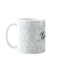 blue and cream damask flourish pattern coffee mug