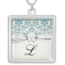 blue and cream damask flourish pattern necklaces
