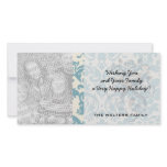 blue and cream damask flourish pattern personalized photo card