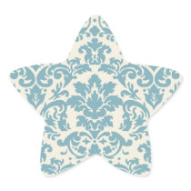 blue and cream damask flourish pattern star sticker