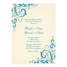 Blue and Cream Flourish Wedding Invitation