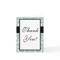 blue and ecru cream damask flourish pattern greeting card