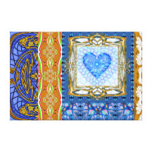 Blue and Gold Collage Wrapped Canvas Canvas Prints