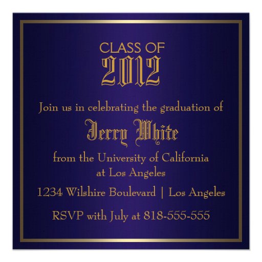 Blue and Gold Graduation Personalized Invites