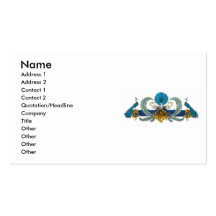 Blue and golden peacocks and wreaths business card template