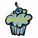 blue and green argyle cupcake photo sculptures