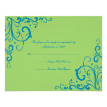 Blue and Green Flourish Wedding RSVP Invite